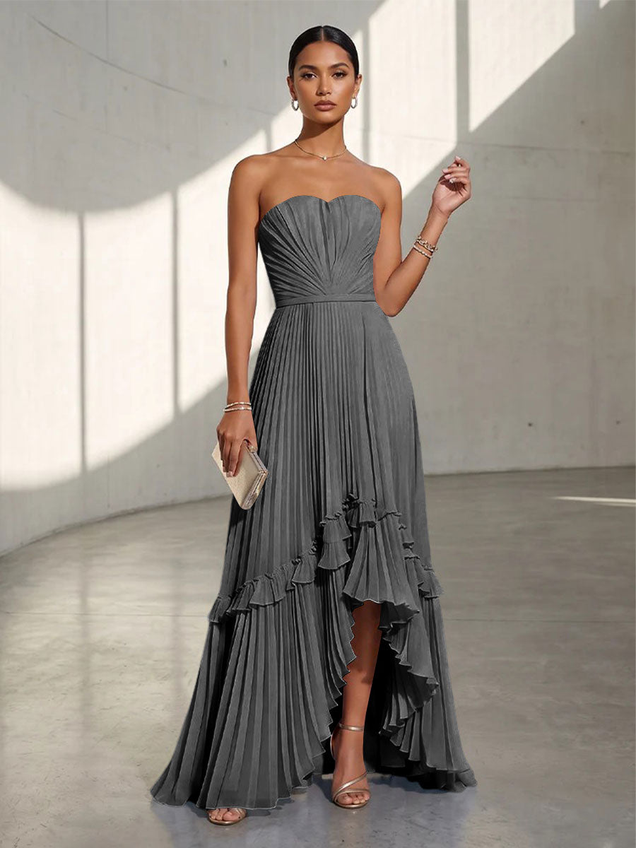 Chiffon A Line Strapless Pleats Formal Dresses