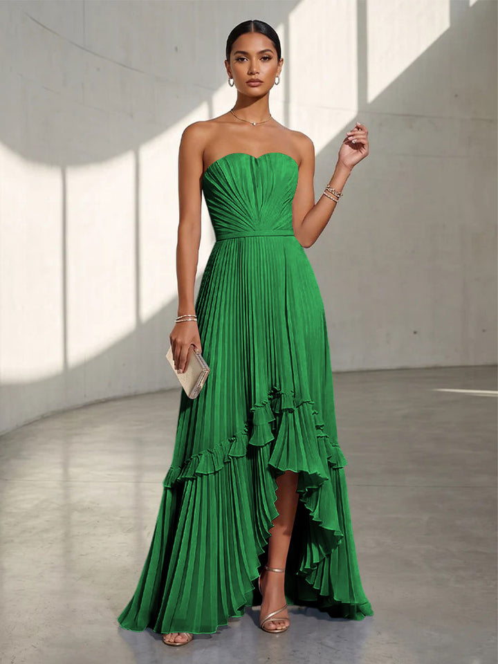 Chiffon A Line Strapless Pleats Formal Dresses