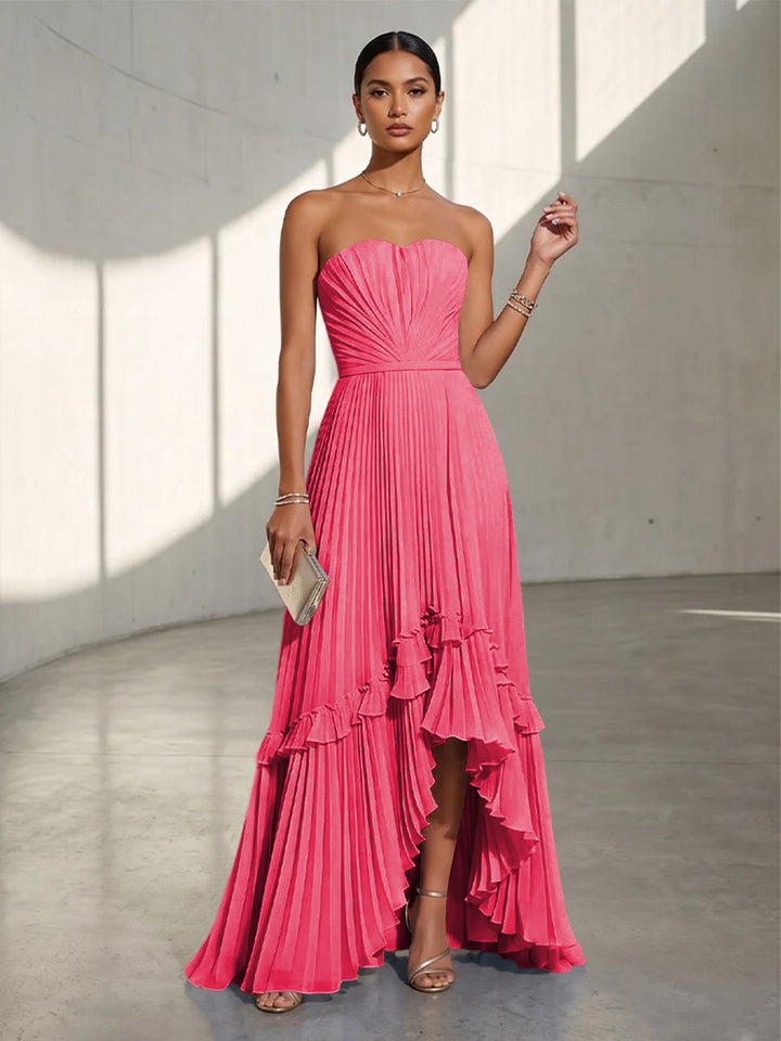 Chiffon A Line Strapless Pleats Formal Dresses