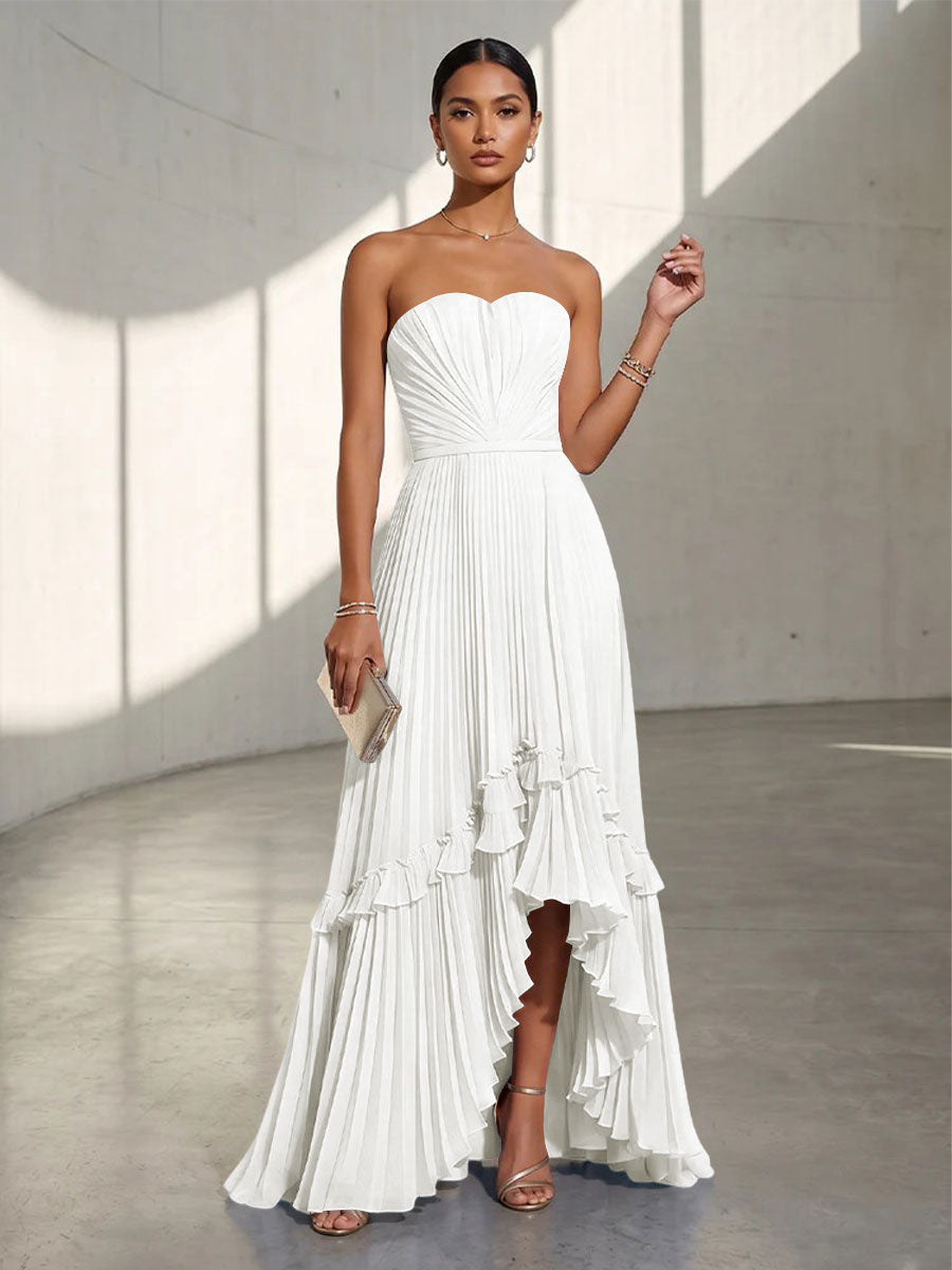 Chiffon A Line Strapless Pleats Formal Dresses