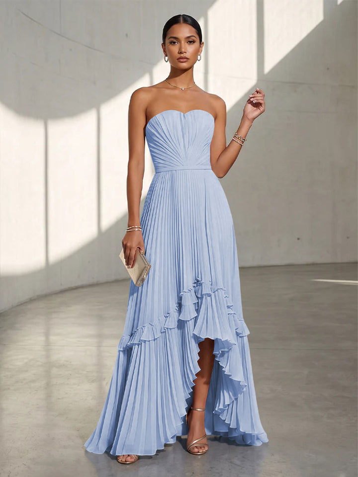 Chiffon A Line Strapless Pleats Formal Dresses