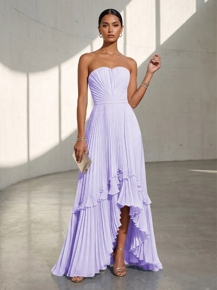 Chiffon A Line Strapless Pleats Formal Dresses