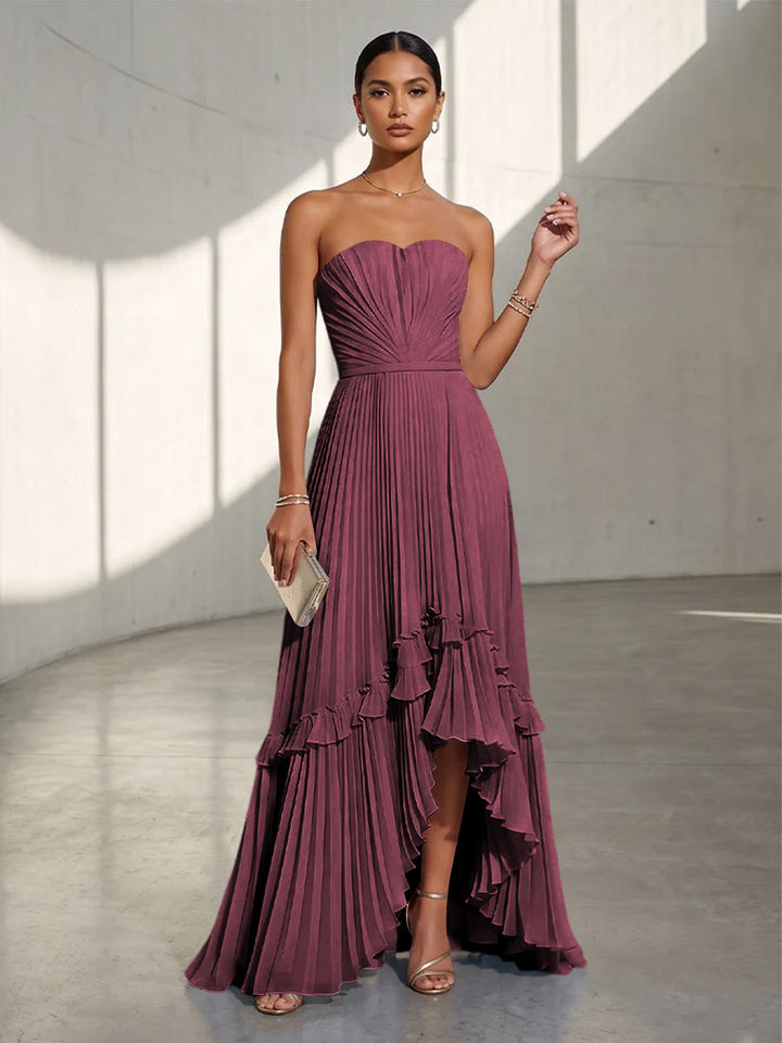 Chiffon A Line Strapless Pleats Formal Dresses