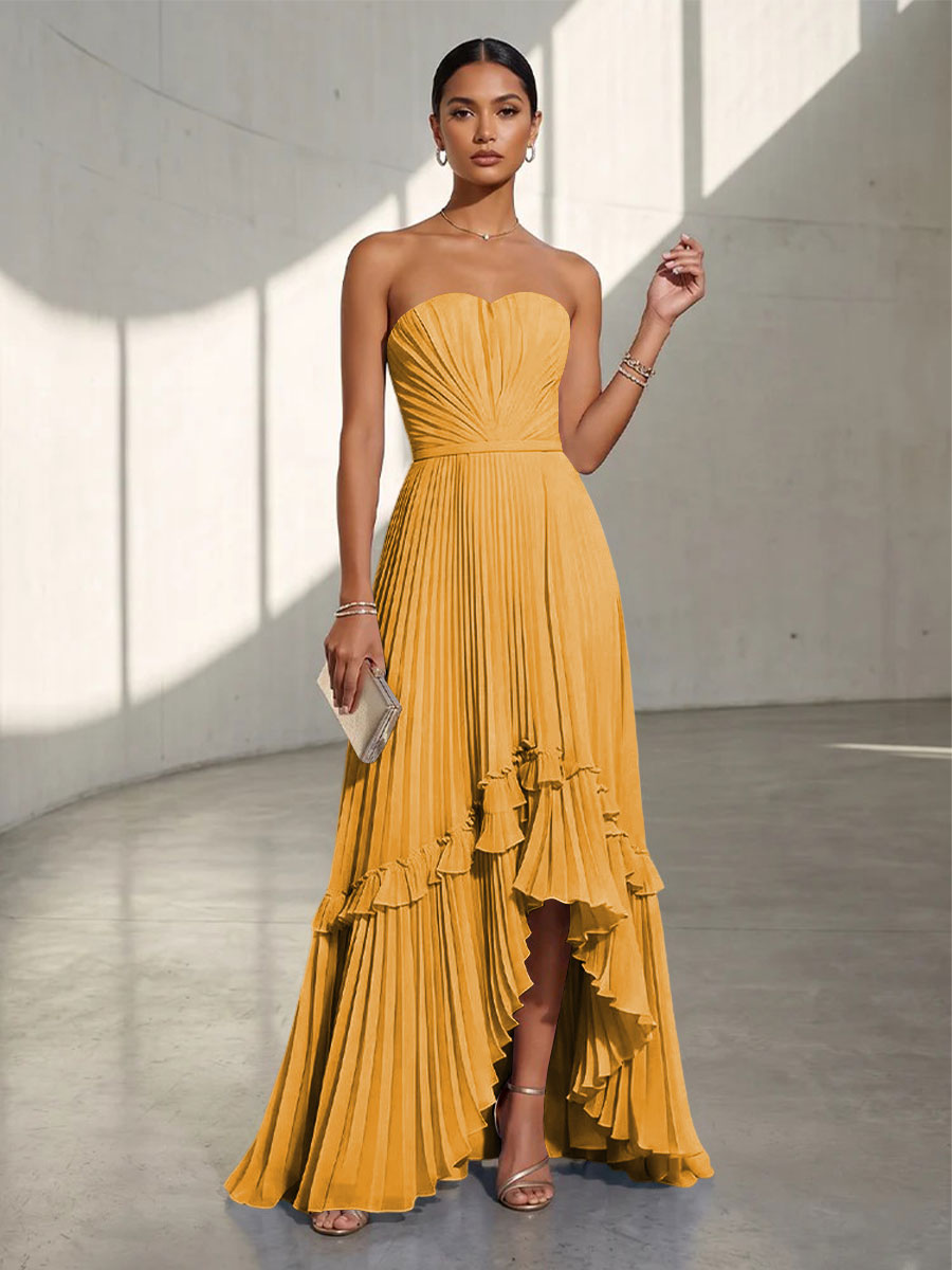 Chiffon A Line Strapless Pleats Formal Dresses