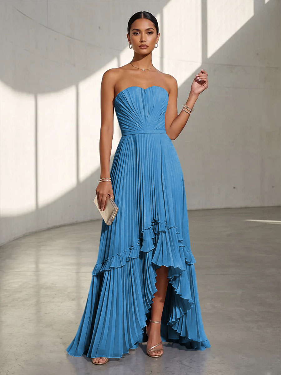 Chiffon A Line Strapless Pleats Formal Dresses