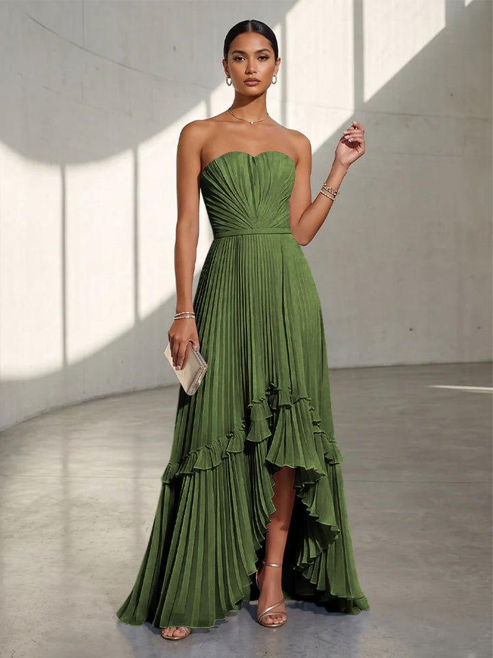Chiffon A Line Strapless Pleats Formal Dresses