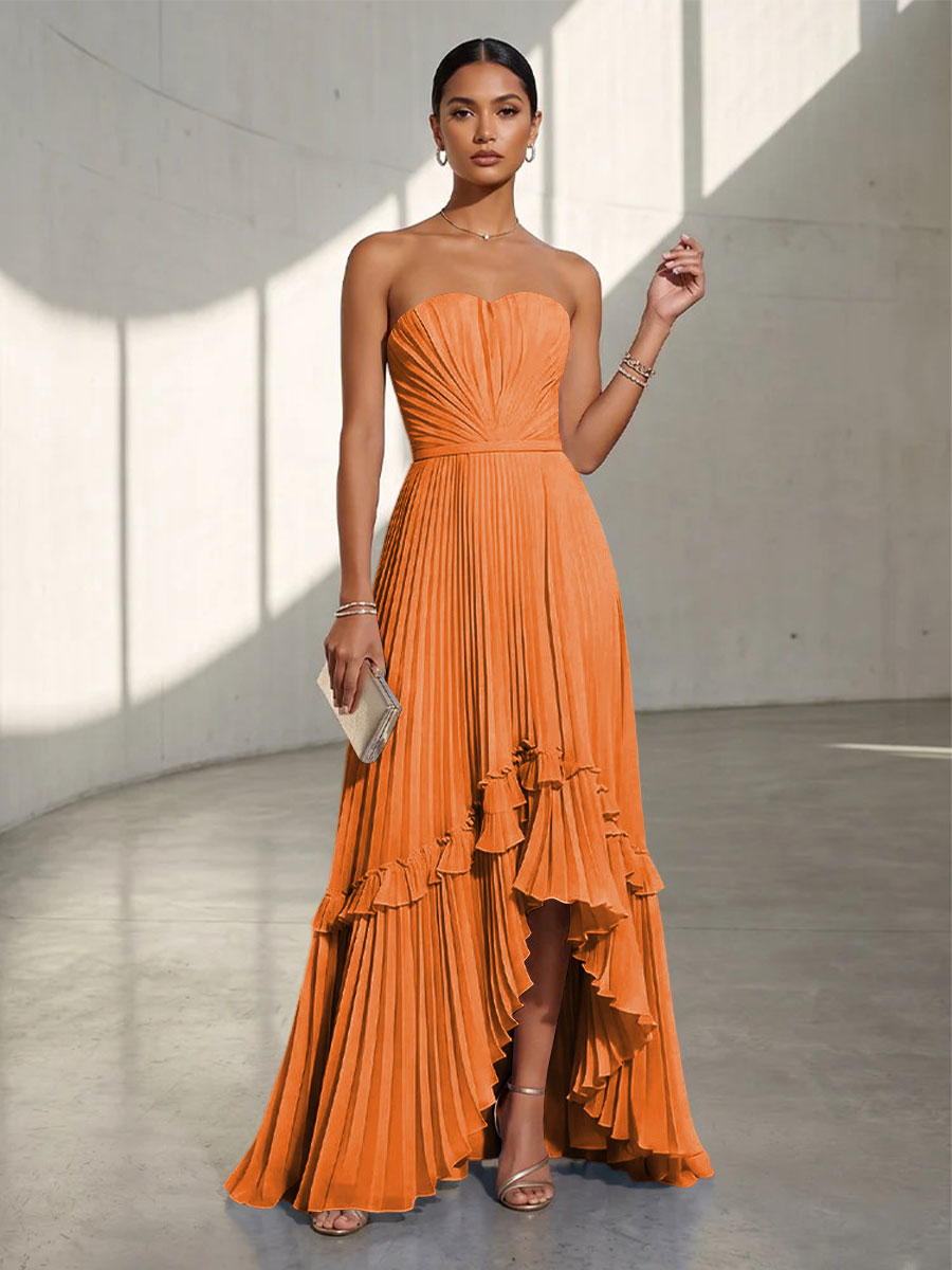 Chiffon A Line Strapless Pleats Formal Dresses