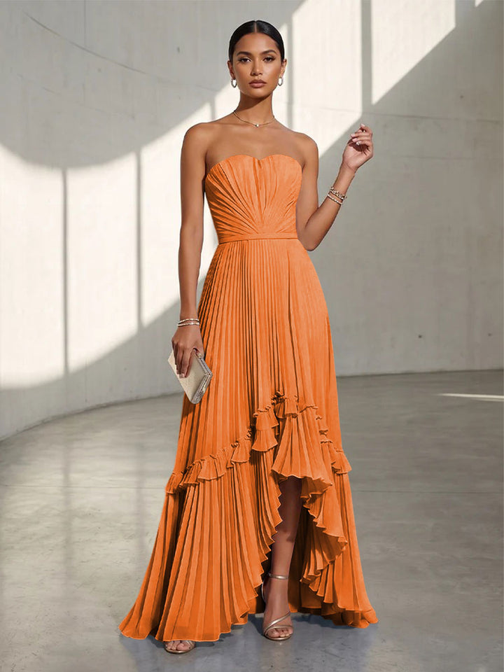 Chiffon A Line Strapless Pleats Formal Dresses