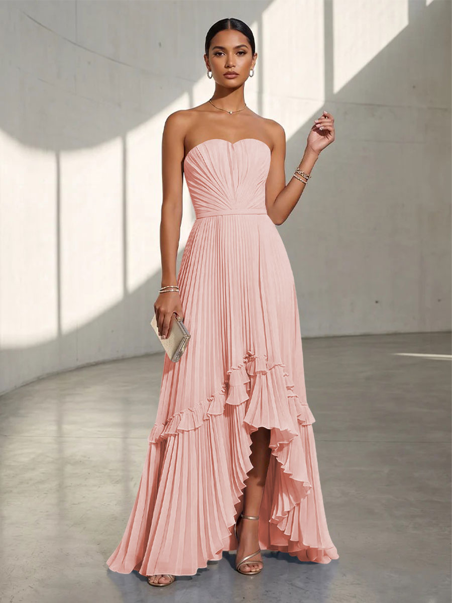 Chiffon A Line Strapless Pleats Formal Dresses