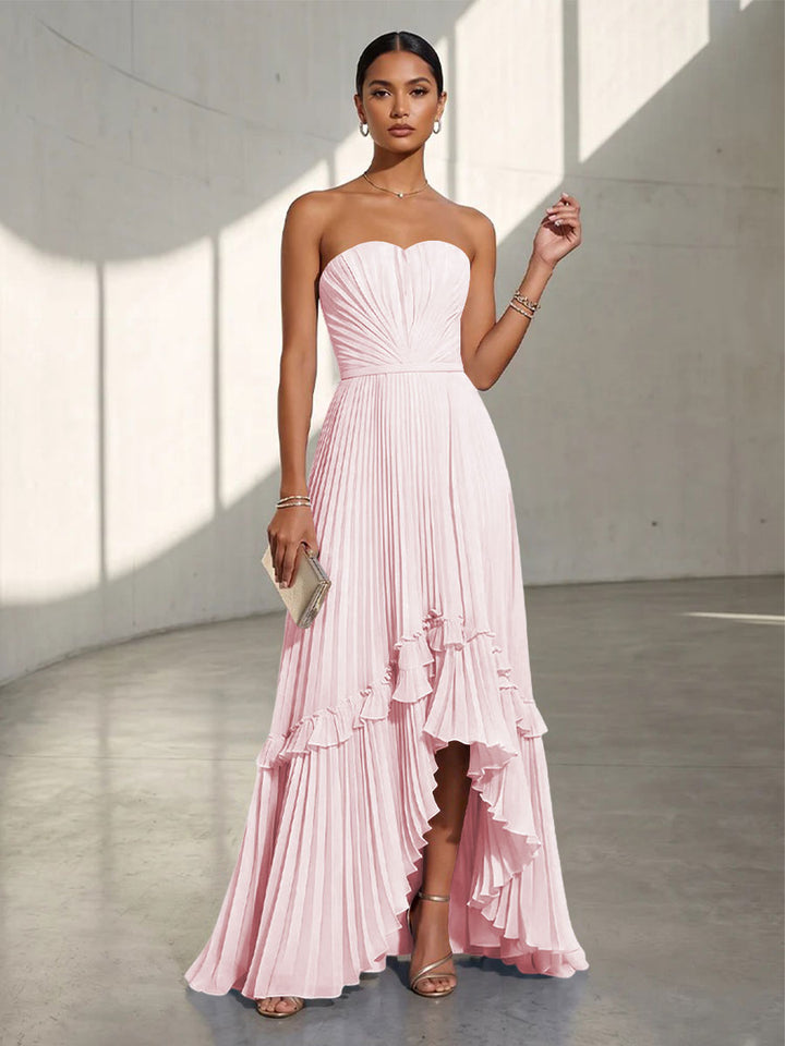 Chiffon A Line Strapless Pleats Formal Dresses
