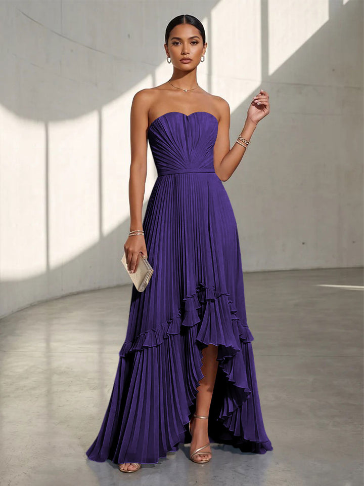 Chiffon A Line Strapless Pleats Formal Dresses