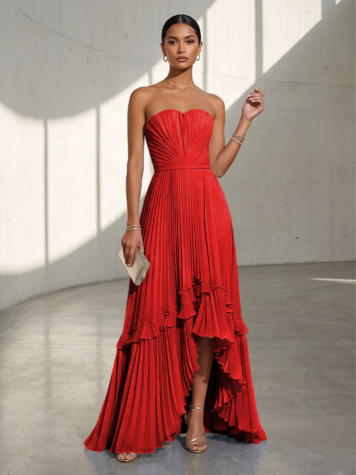 Chiffon A Line Strapless Pleats Formal Dresses