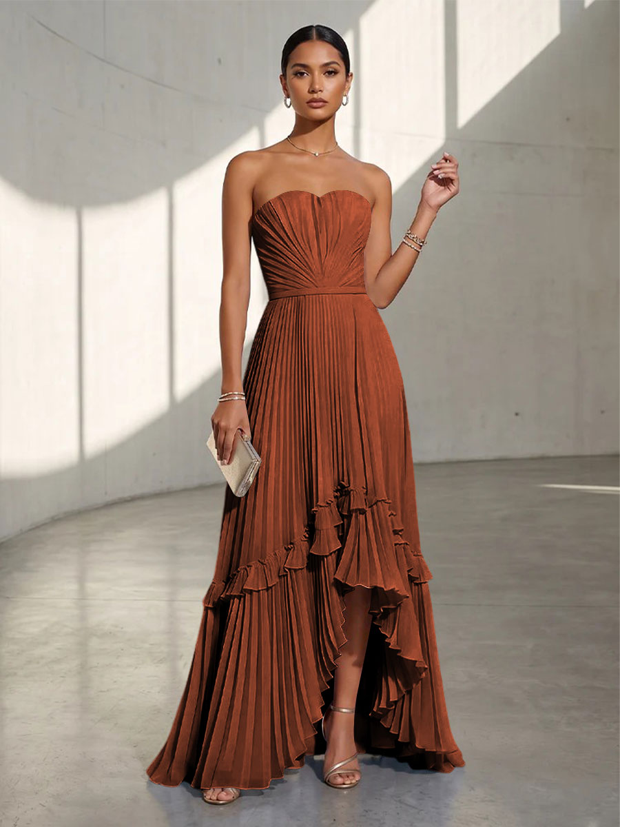 Chiffon A Line Strapless Pleats Formal Dresses