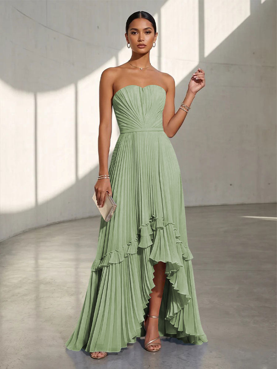 Chiffon A Line Strapless Pleats Formal Dresses