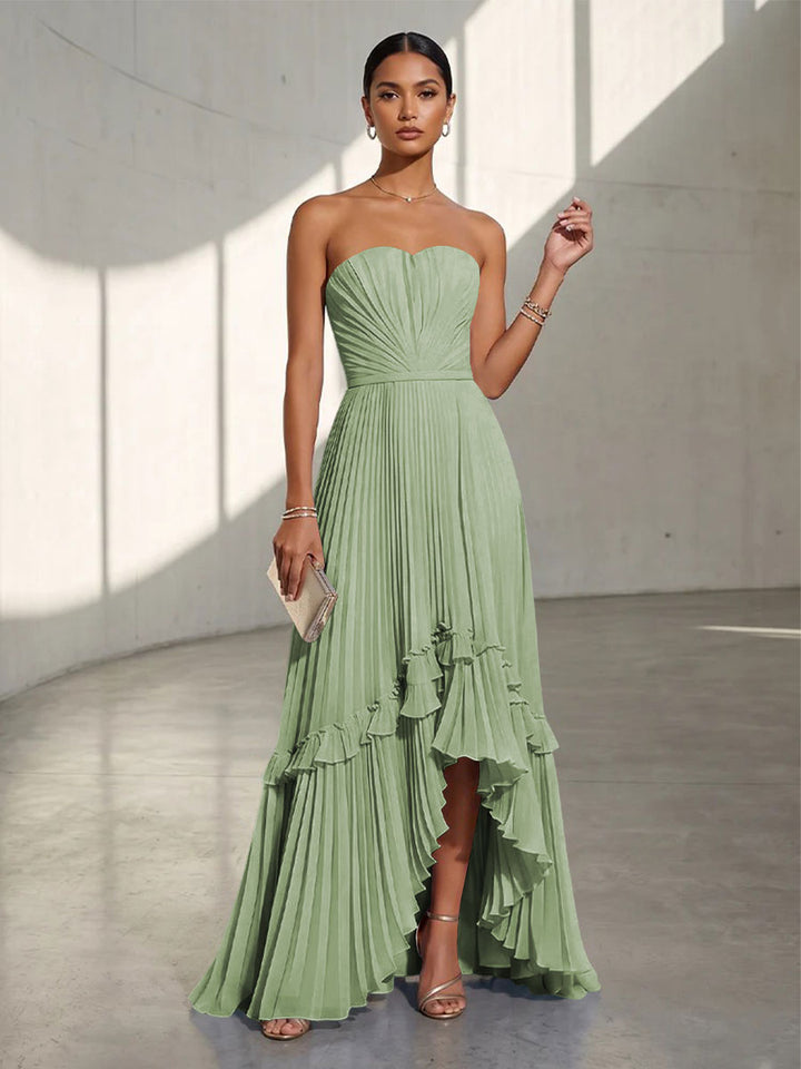 Chiffon A Line Strapless Pleats Formal Dresses