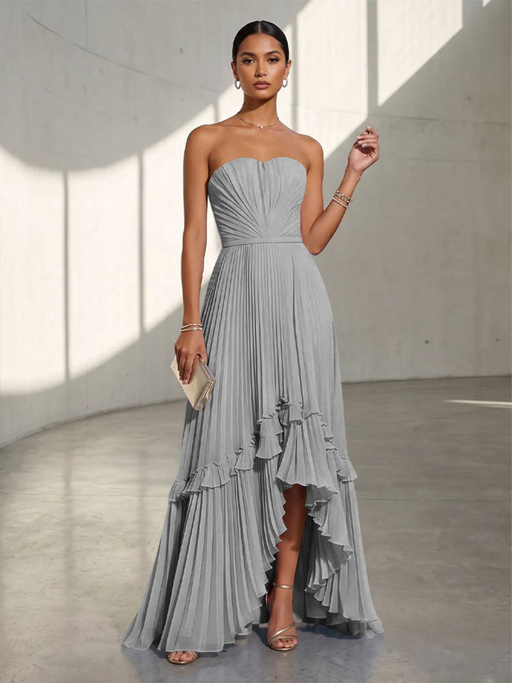 Chiffon A Line Strapless Pleats Formal Dresses