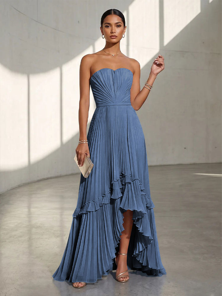 Chiffon A Line Strapless Pleats Formal Dresses
