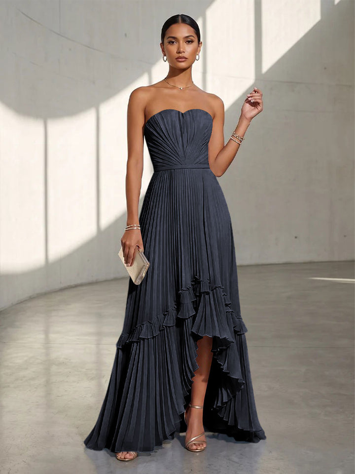 Chiffon A Line Strapless Pleats Formal Dresses