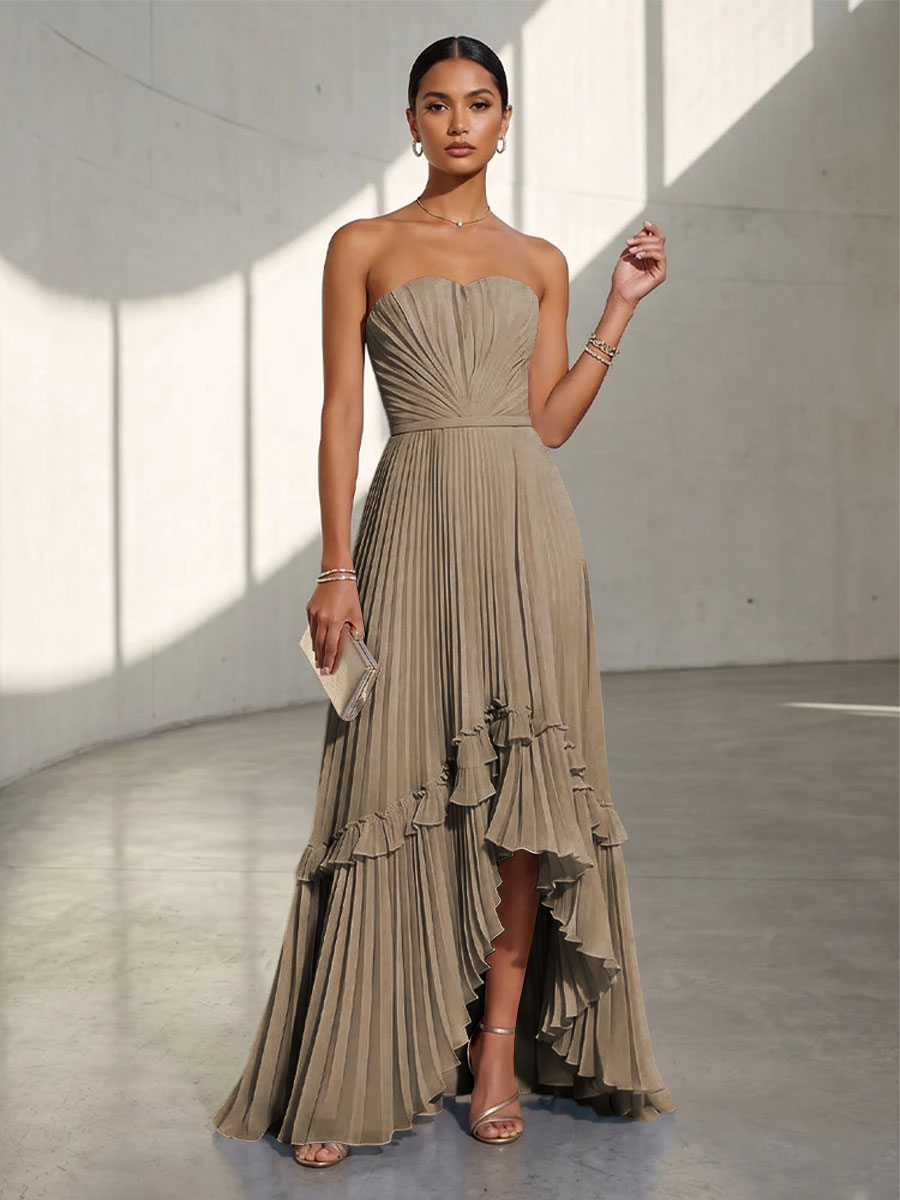 Chiffon A Line Strapless Pleats Formal Dresses