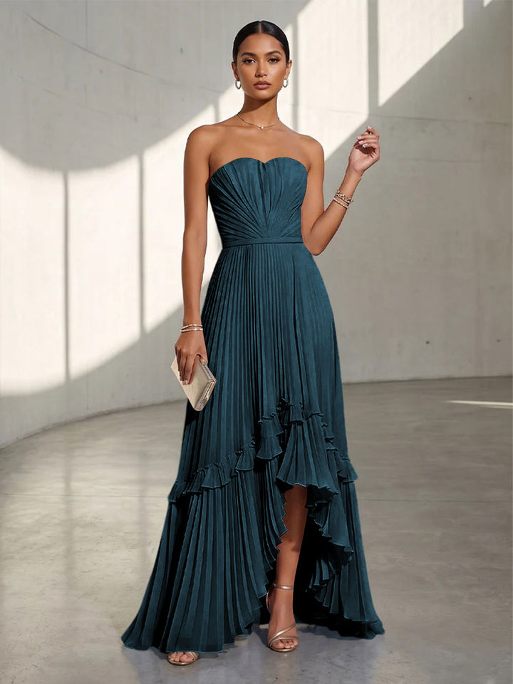 Chiffon A Line Strapless Pleats Formal Dresses