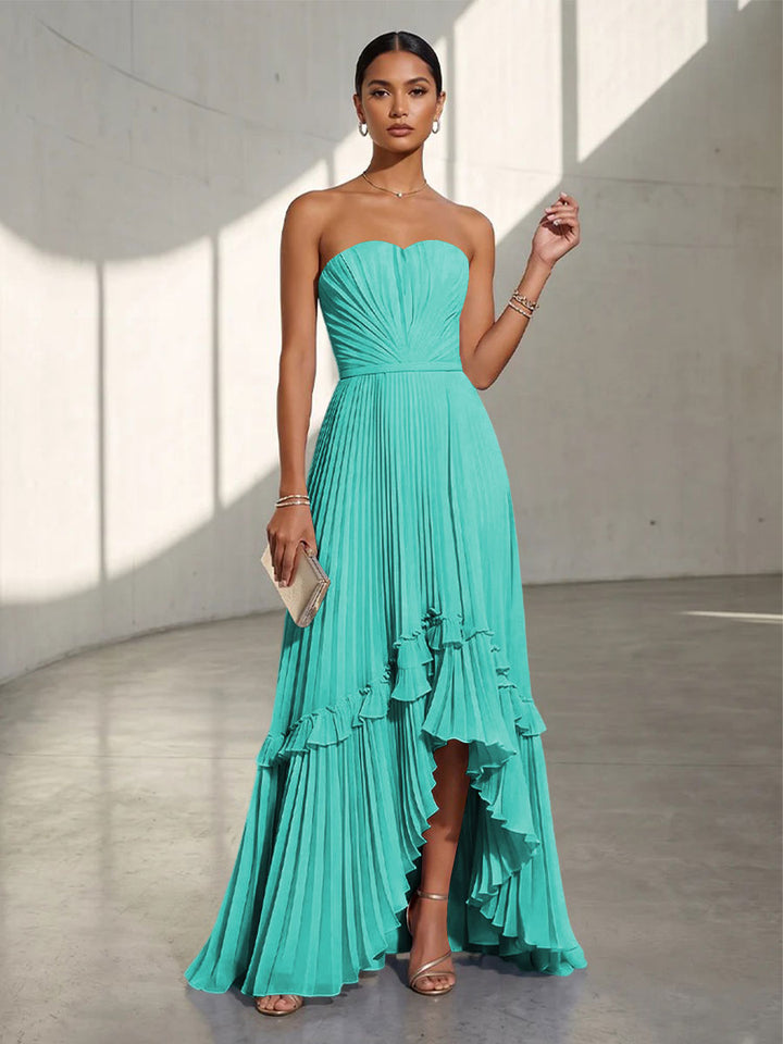 Chiffon A Line Strapless Pleats Formal Dresses