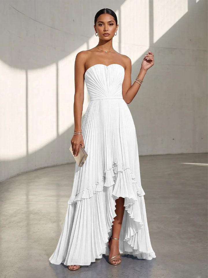 Chiffon A Line Strapless Pleats Formal Dresses