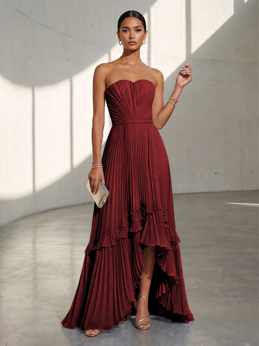 Chiffon A Line Strapless Pleats Formal Dresses