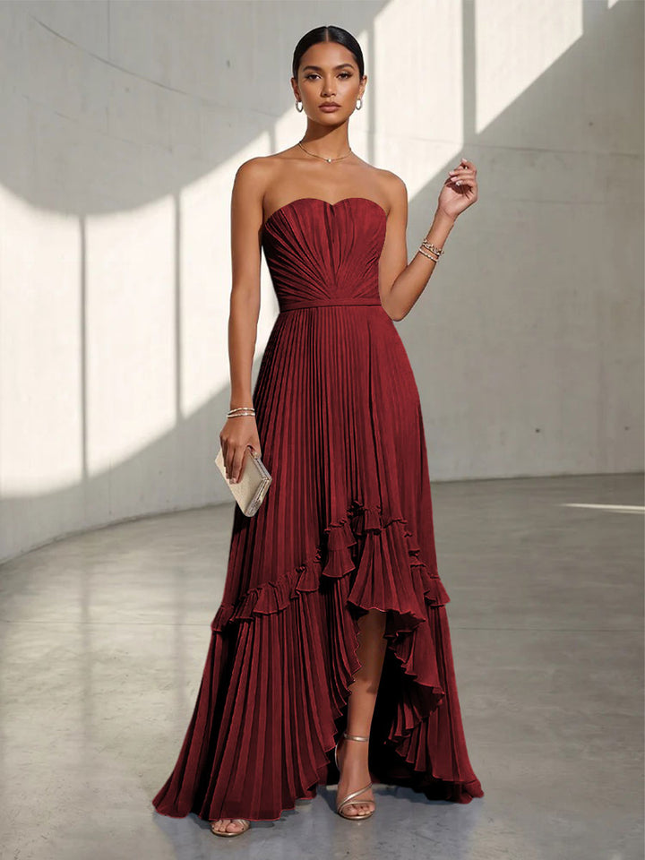 Chiffon A Line Strapless Pleats Formal Dresses