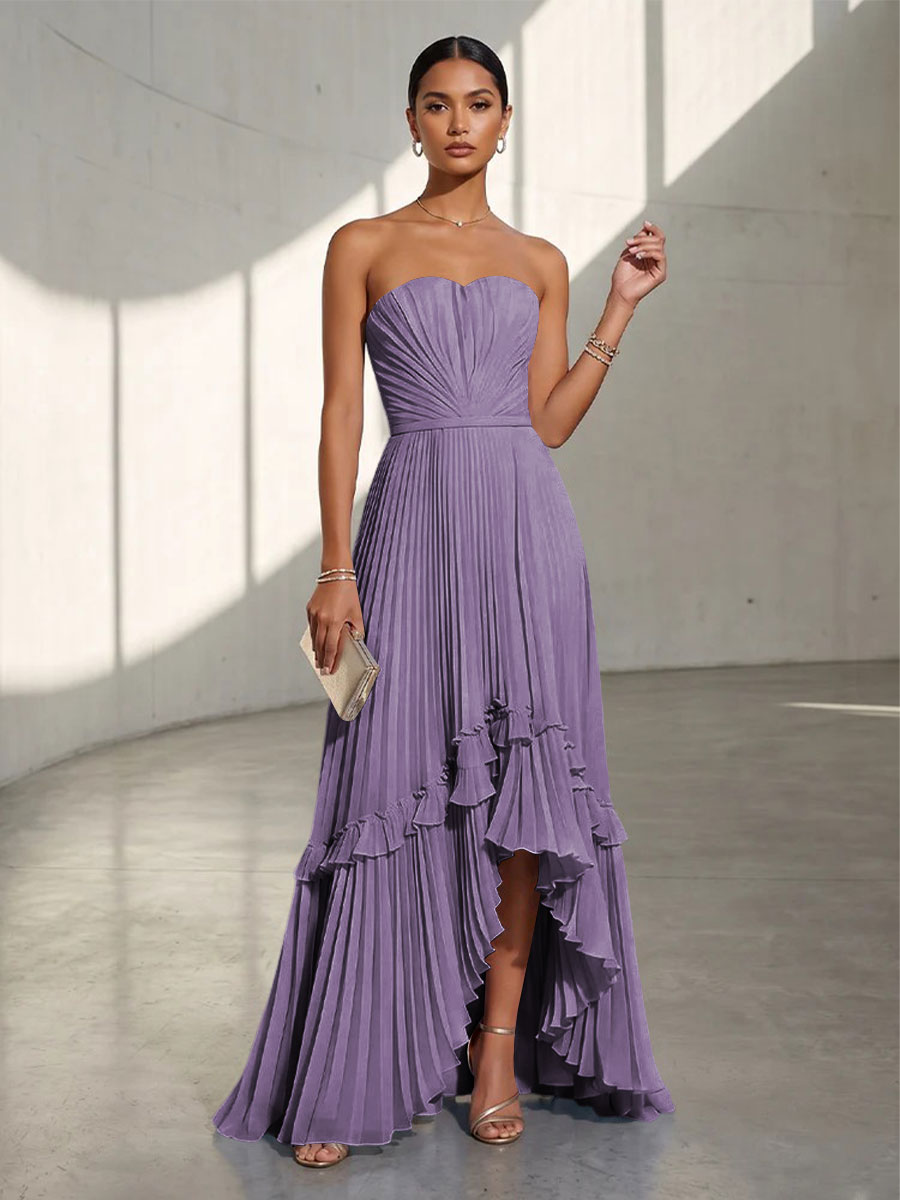Chiffon A Line Strapless Pleats Formal Dresses
