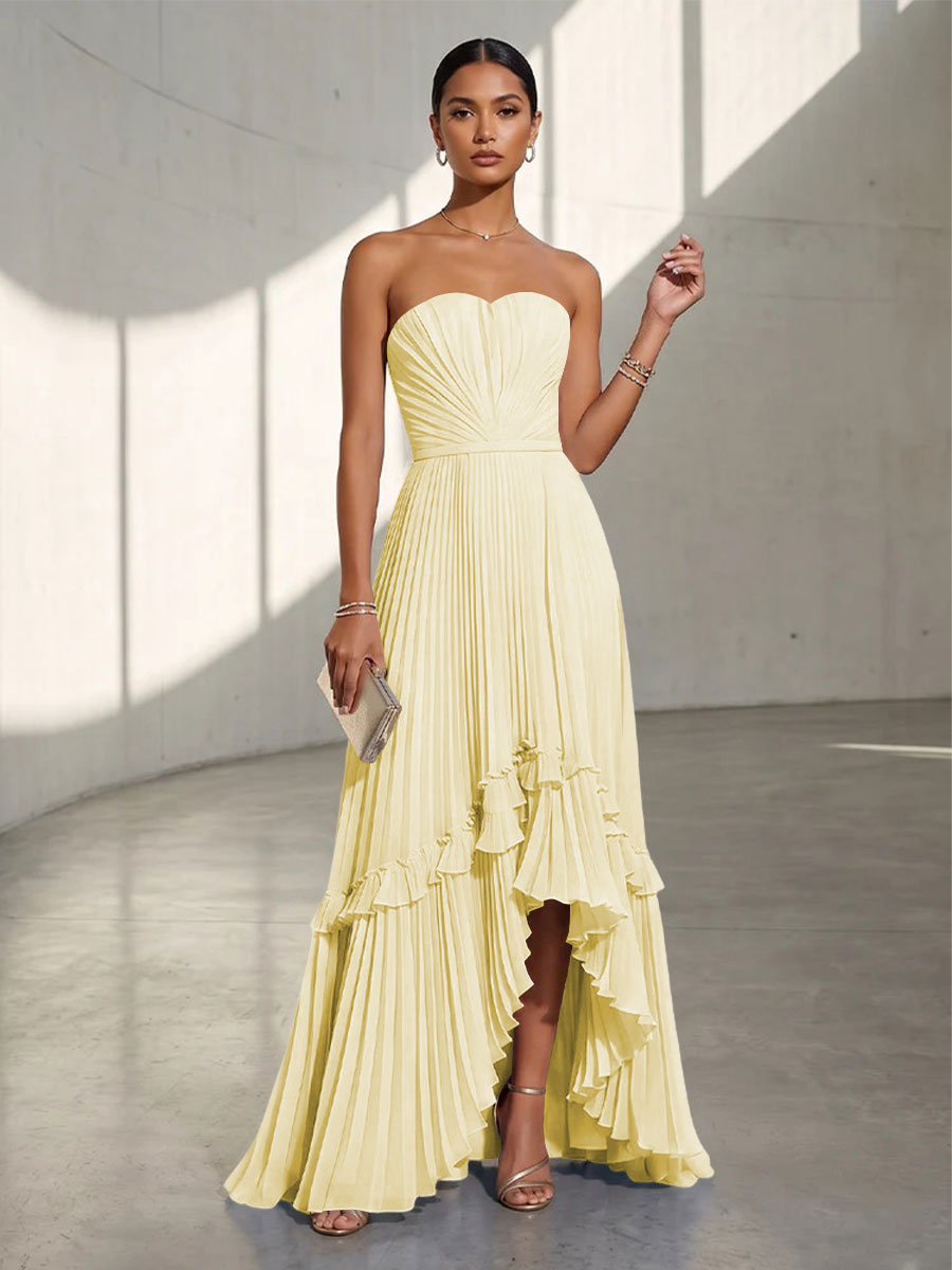 Chiffon A Line Strapless Pleats Formal Dresses