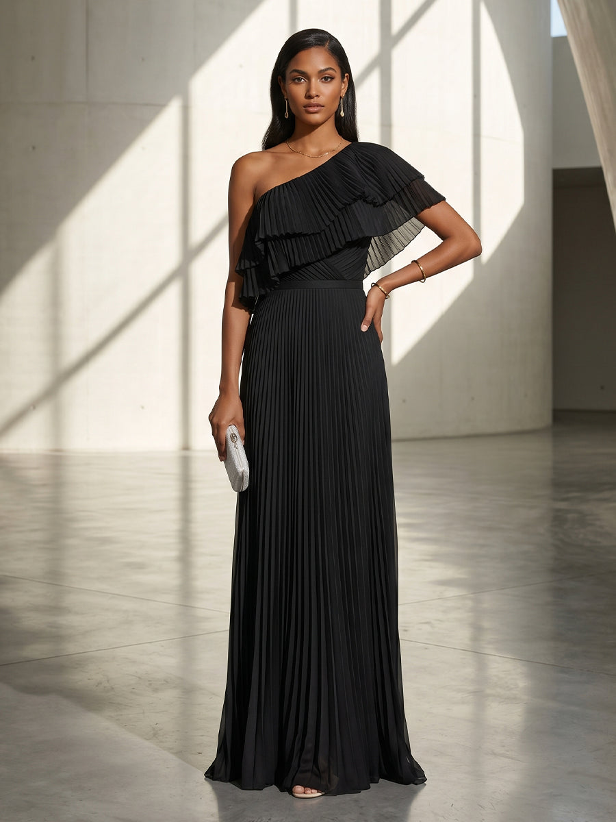 Chiffon Mermaid One Shoulder Ruffles Formal Dresses