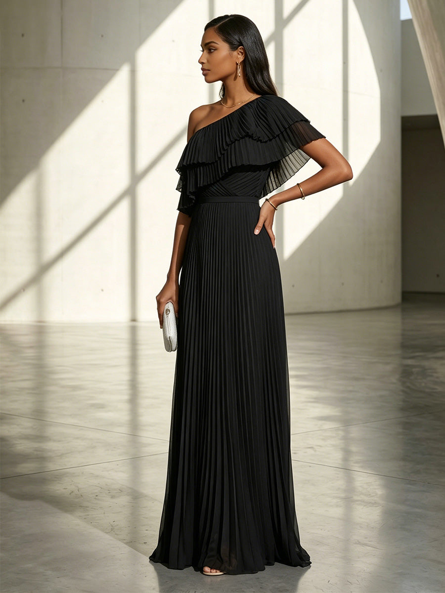 Chiffon Mermaid One Shoulder Ruffles Formal Dresses
