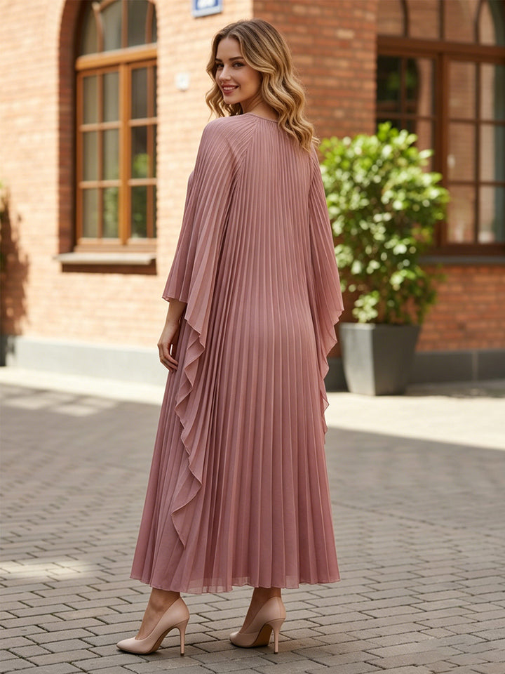 Chiffon A Line Scoop Neck Pleats Formal Dresses