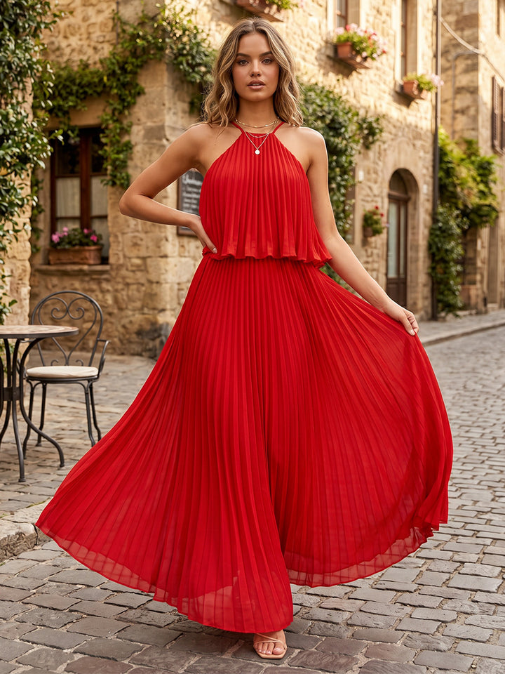 Chiffon A Line Halter Layered Pleats Formal Dresses