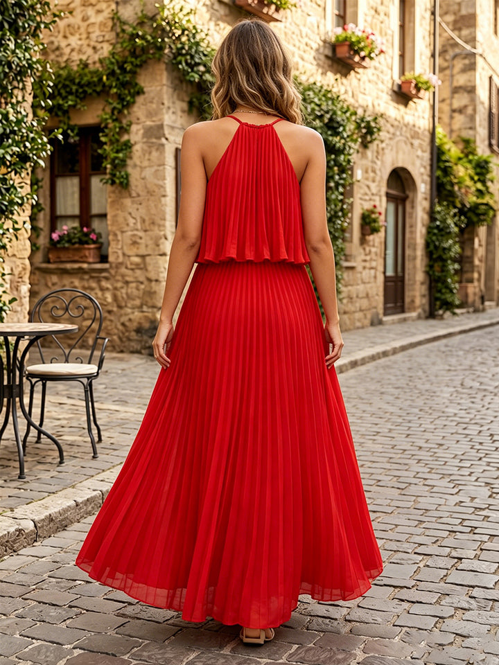 Chiffon A Line Halter Layered Pleats Formal Dresses