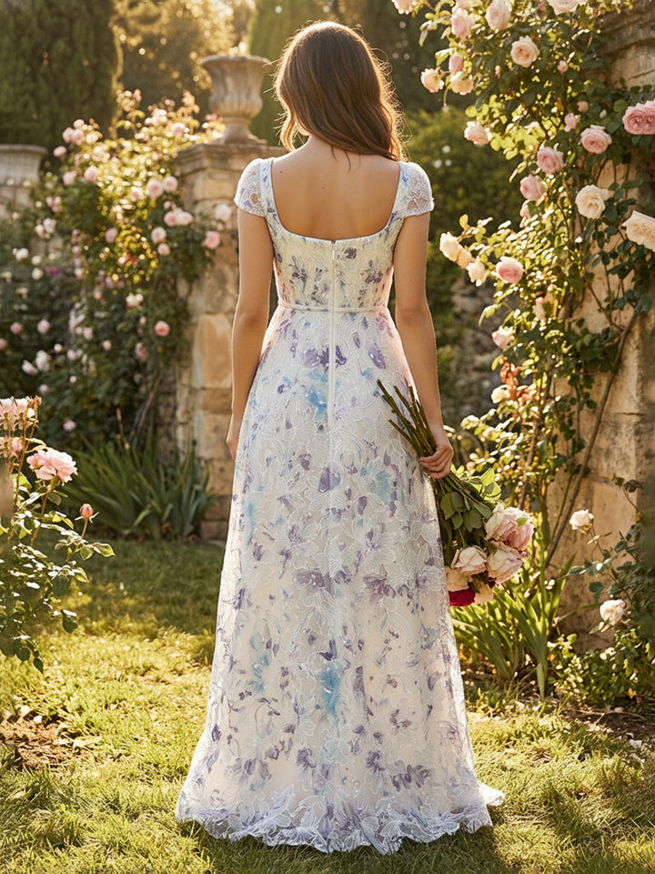 Tulle A Line Square Neck Pleats Formal Dresses