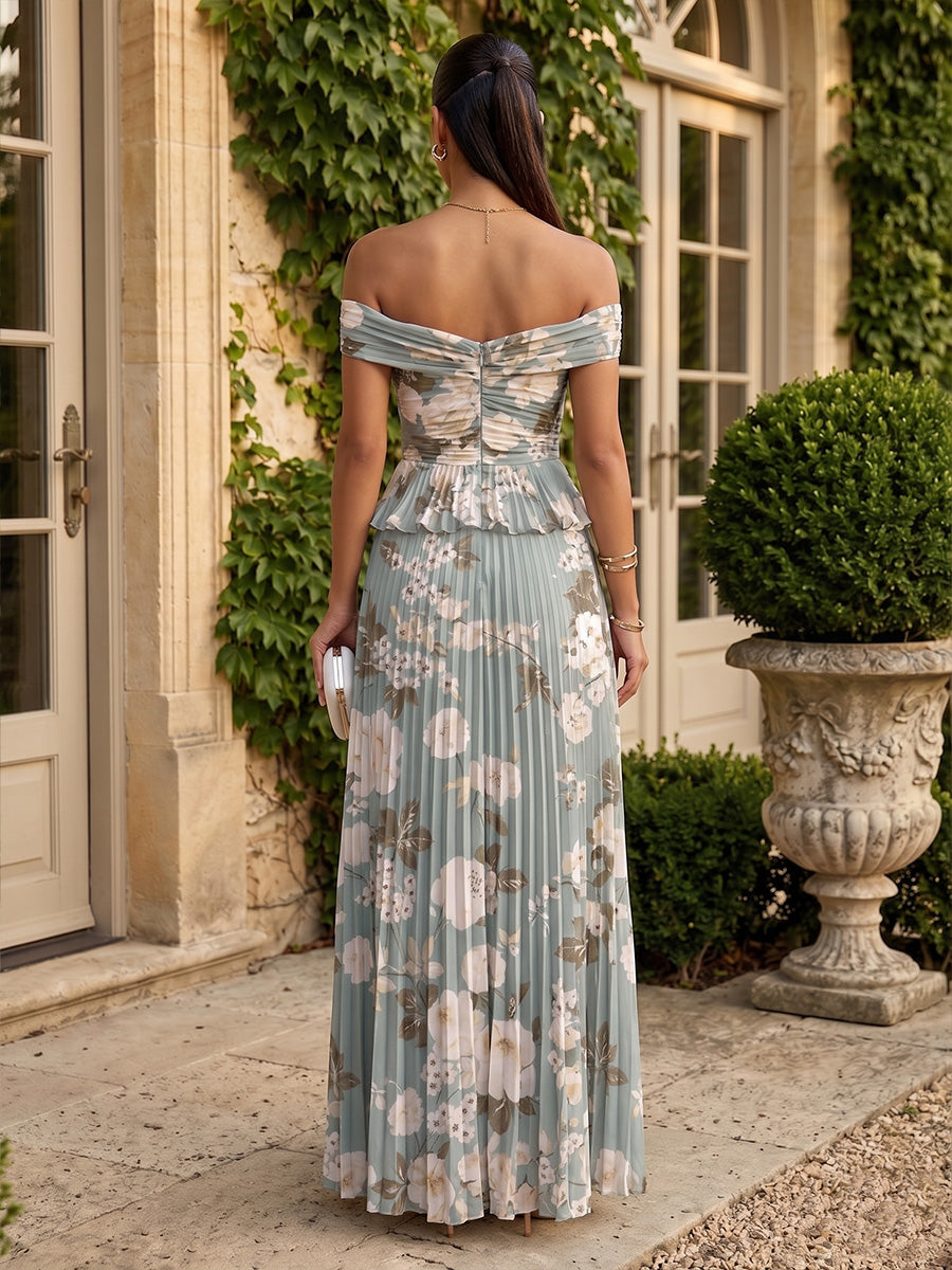 Chiffon A Line Off the Shoulder Ruffles Slit Formal Dresses