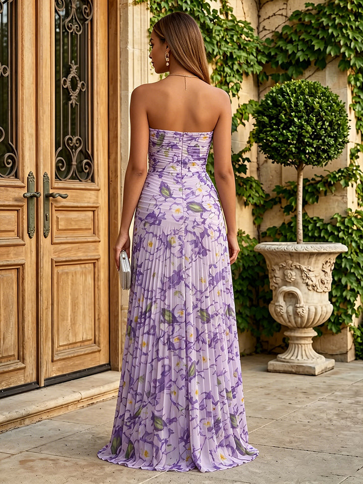 Chiffon A Line Sweetheart Pleats Slit Formal Dresses