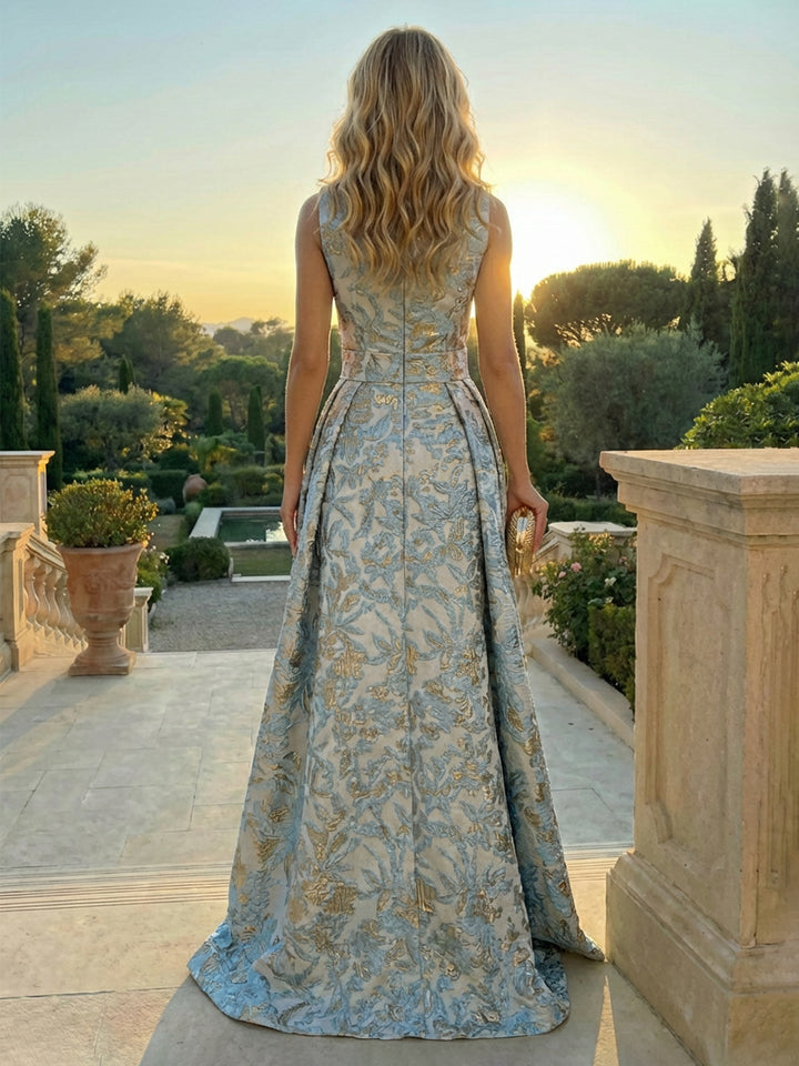 Jacquard Mermaid Crew Neck Evening Dresses with Sweep Train
