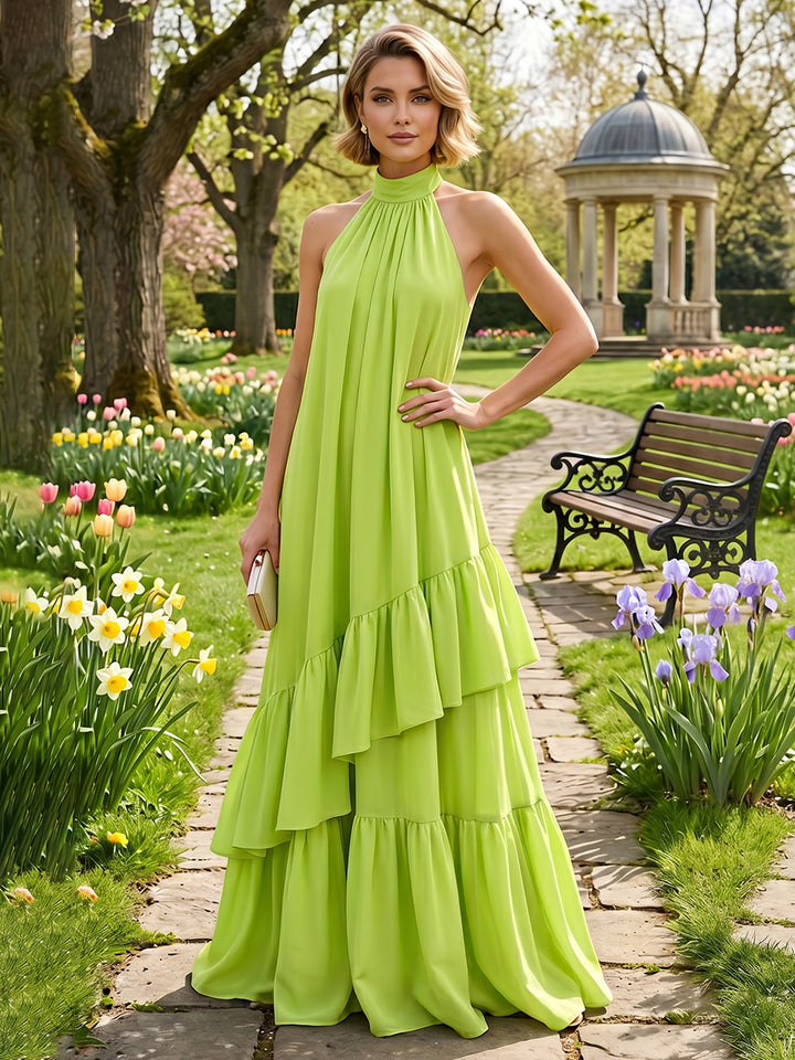 Chiffon A Line Halter Layered Ruffles Formal Dresses