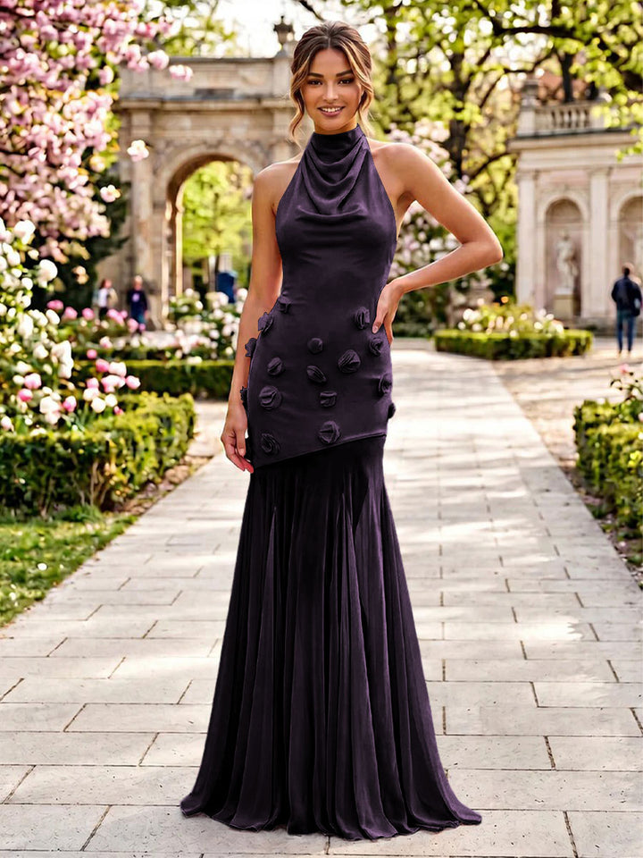 Stretch Mesh Sheath Sheath 3D Flowers Pleats Formal Dresses