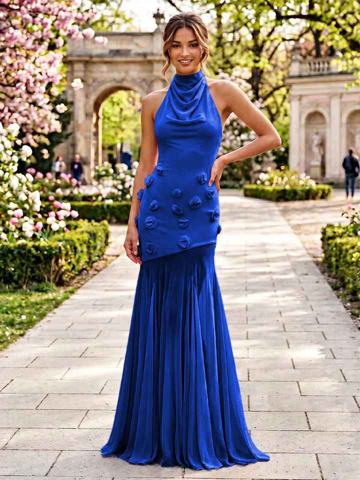 Stretch Mesh Sheath Sheath 3D Flowers Pleats Formal Dresses