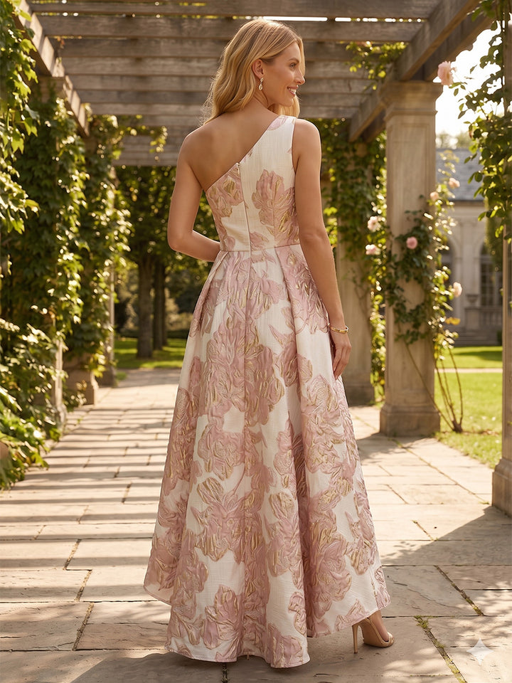 Jacquard A Line One Shoulder Pleats Corset Evening Dresses