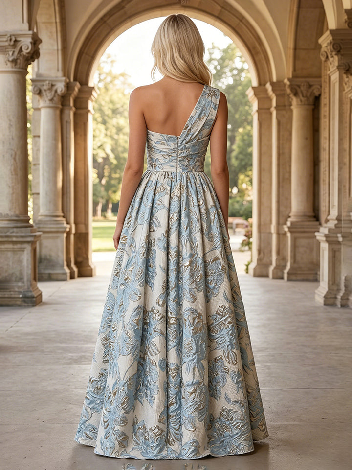 Jacquard A Line One Shoulder Sweetheart Ruched Evening Dresses