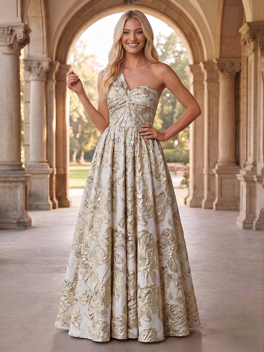 Jacquard A Line One Shoulder Sweetheart Ruched Evening Dresses