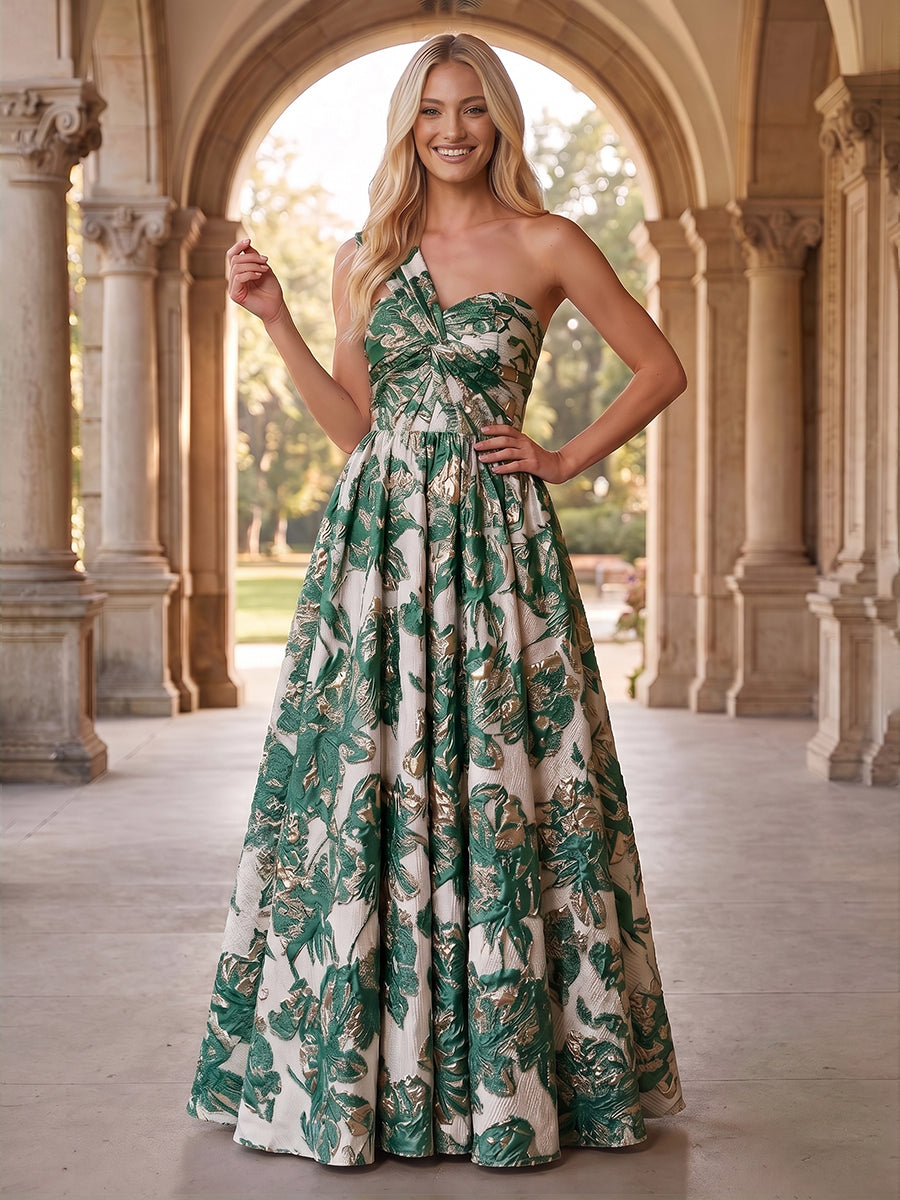 Jacquard A Line One Shoulder Sweetheart Ruched Evening Dresses