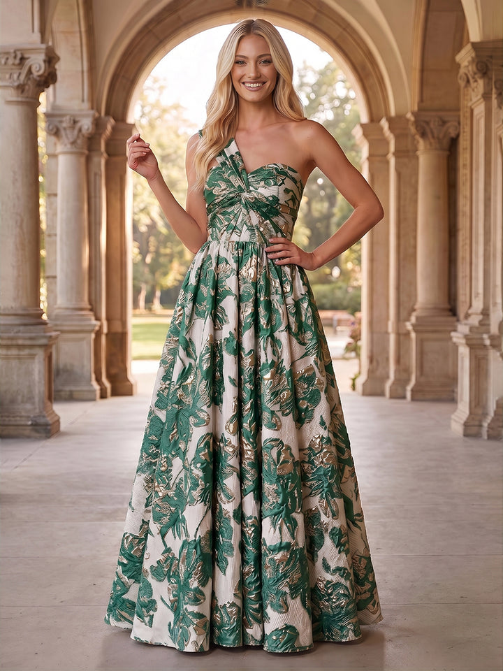 Jacquard A Line One Shoulder Sweetheart Ruched Evening Dresses
