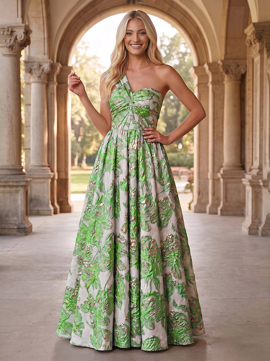 Jacquard A Line One Shoulder Sweetheart Ruched Evening Dresses