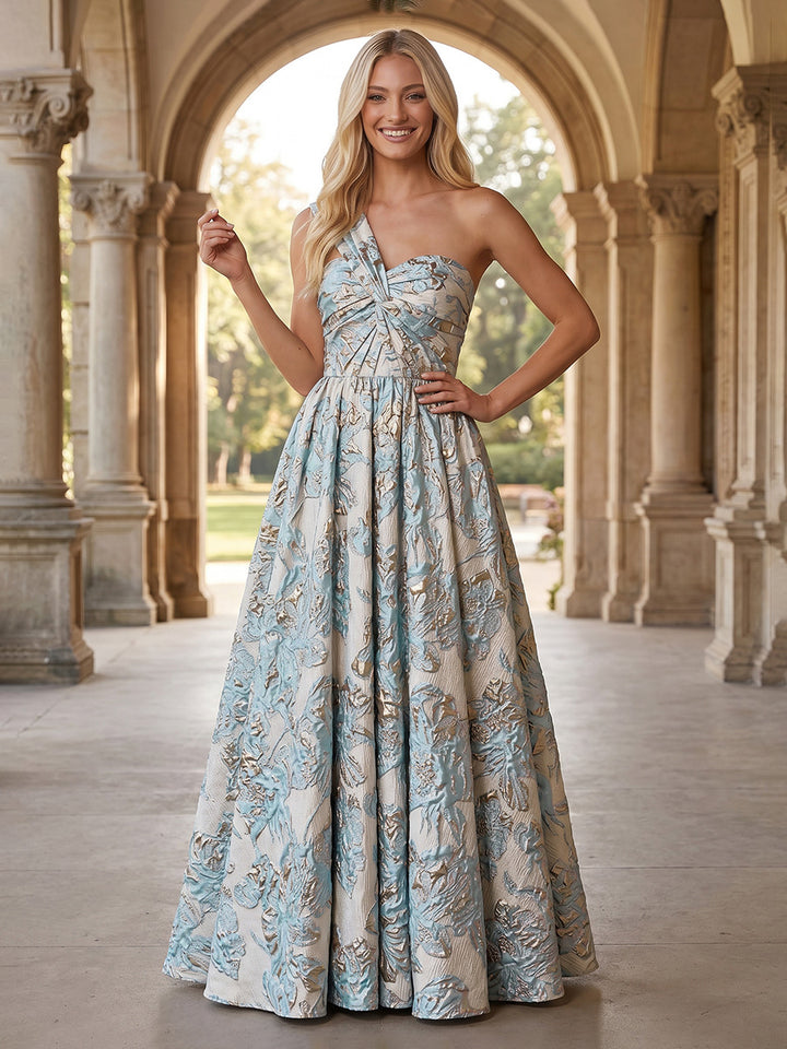 Jacquard A Line One Shoulder Sweetheart Ruched Evening Dresses