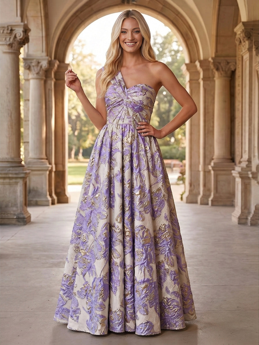 Jacquard A Line One Shoulder Sweetheart Ruched Evening Dresses